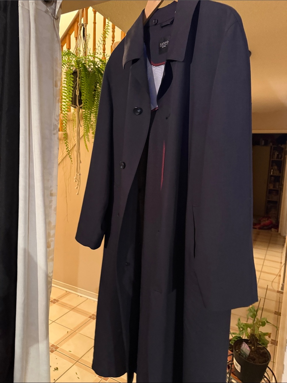 Sanyo Men's Navy Single-Breasted Trench Coat